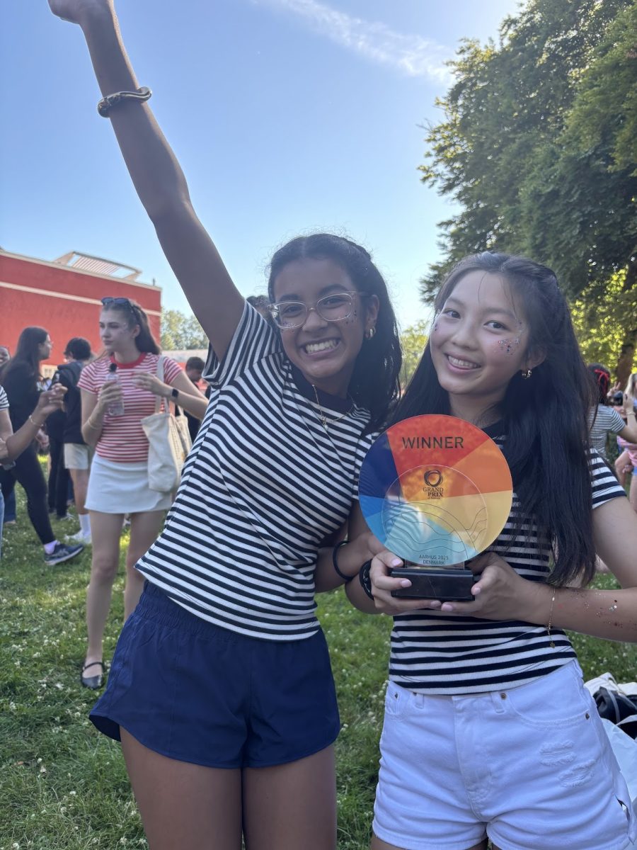 Maira Srivastava ‘28 (left) and fellow choir member (right) holding
their Trophy from the European Choir Games. Photo Provided by Maira Srivastava ‘28.