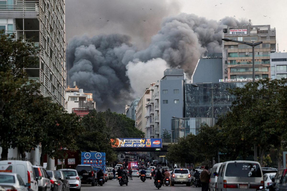 Smoke rises after an Israeli strike in central Beirut's Bachoura neighbourhood, following an escalation between Hezbollah and Israel, amid the U.S.-Israeli conflict with Iran, in Beirut, Lebanon, March 12, 2026. REUTERS/Claudia Greco